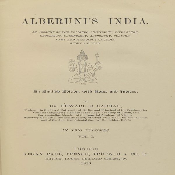 نگارهٔ روی جلد تحقیق ماللهند ترجمهٔ انگلیسی این کتاب مربوط به ۱۹۱۰ میلادی