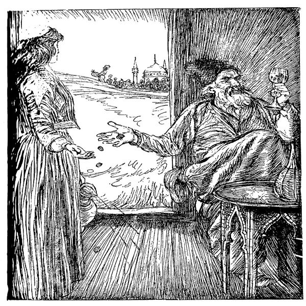 طراحی ادموند جوزف سالیوان برای دوازدهمین رباعی از اولین نسخه فیتزجرالد