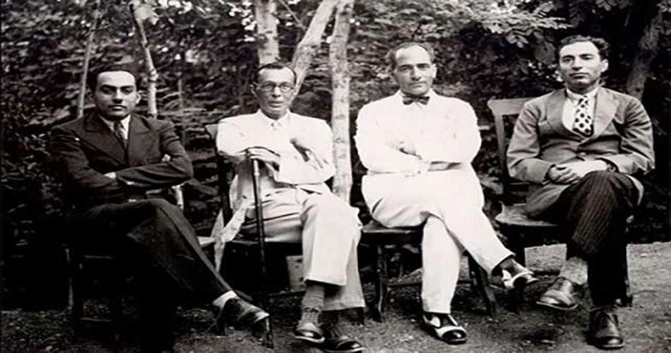 از راست به چپ - غلامرضا رشید یاسمی، صادق رضازاده شفق، محمدتقی بهار، نصرالله فلسفی