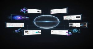 تصویری مفهومی از یک کره‌ی دیجیتال در مرکز فضا که با چندین پنجره و رابط کاربری شناور احاطه شده است؛ هر پنجره نمایانگر ابزارها و پلتفرم‌های مختلف هوش مصنوعی، طراحی، تولید محتوا و مدیریت دیجیتال است. خطوط نورانی این پنجره‌ها را به کره‌ی مرکزی متصل کرده‌اند و مفهوم یک اکوسیستم هوشمند، یکپارچه و آینده‌نگر از فناوری‌های دیجیتال را نشان می‌دهد.