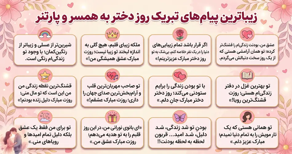 متن تبریک روز دختر عاشقانه و رومانتیک برای همسر و پارتنر